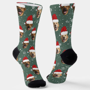 Chaussette Funny Custom 3 visages de chien Noël Chapeaux de P