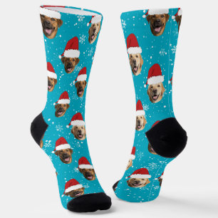 Chaussette Funny Custom 3 visages de chien Noël Chapeaux de P