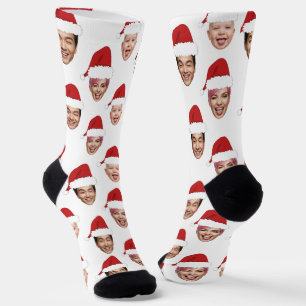 Chaussette Funny Custom 3 visages Noël Chapeaux de Noël