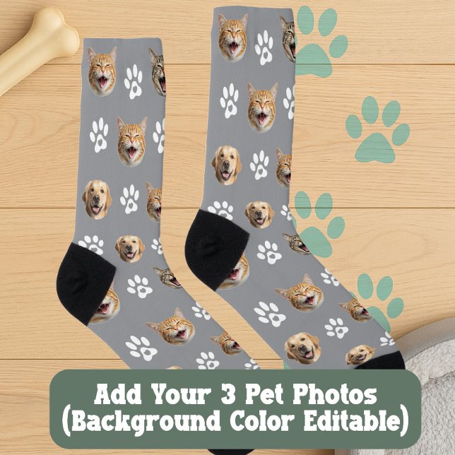 Chaussette Funny Custom Chien & Cat 3 Photos avec Empreintes  (Créateur téléchargé)