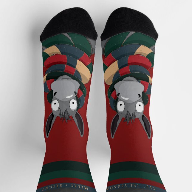 Chaussette Funny Festive Fun Winter Donkey Cartoon Red (Haut)