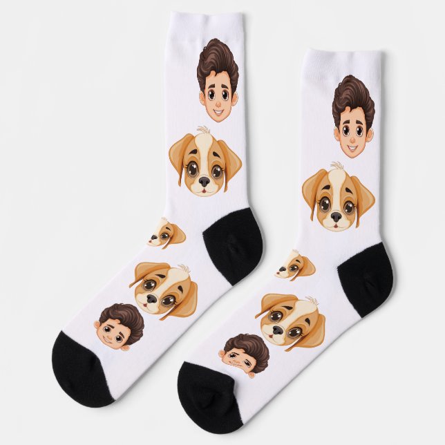 Chaussette Funny Personalized Couple Face 2 Photos Dog (Gauche)