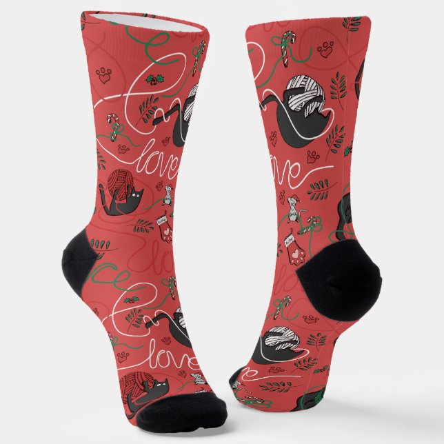 Chaussette Funny Rouge Paix et Amour Kitten Noël (Angulaire)