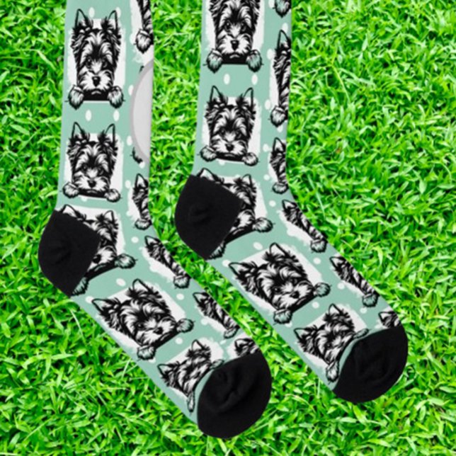 Chaussette Gallois Terrier Chiot vert Sock Thème personnalisé (Show your love for Welsh Terriers with these vibrant green socks. Comfortable, stylish, and perfect )
