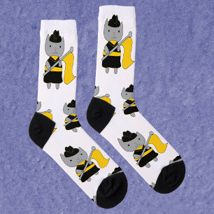 Chaussette Garde de couleur Grise Chat Noir Jaune