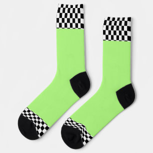 Chaussette Garniture à carreaux noir et blanc Vert vif  
