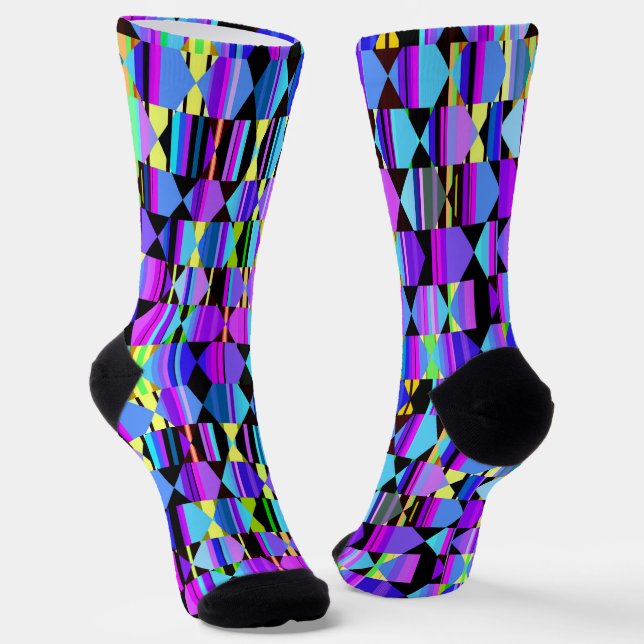 Chaussette Géométrie bleu et violet avec hexagones, triangles (Angulaire)