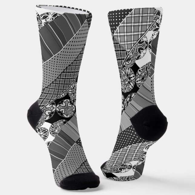Chaussette Géométrique, Motif, noir et blanc (Angulaire)