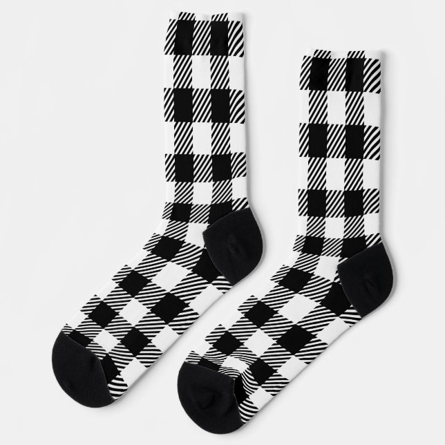 Chaussette Gingham à carreaux noirs et blancs modernes (Gauche)