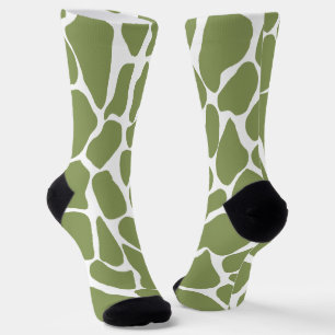 Chaussette Girafe vert olive et blanc peinte à la main