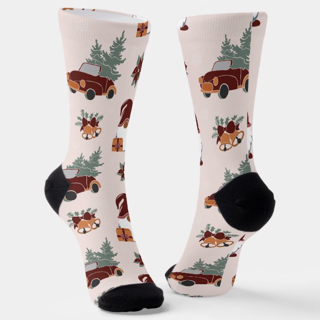 Chaussette Gnome de Noël amusant et voiture avec Motif d'arbr (Angulaire)