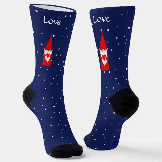 Chaussette Gnome de Noël sur fond bleu marine (Angulaire)