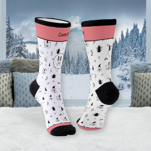 Chaussette Gnomes et Renne de Noël Rose Nordique Hiver