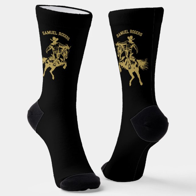 Chaussette Gold Cowboy on a Horse Personalized Name (Angulaire)