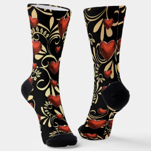 Chaussette Gold et Black 3 D Coeurs rouges