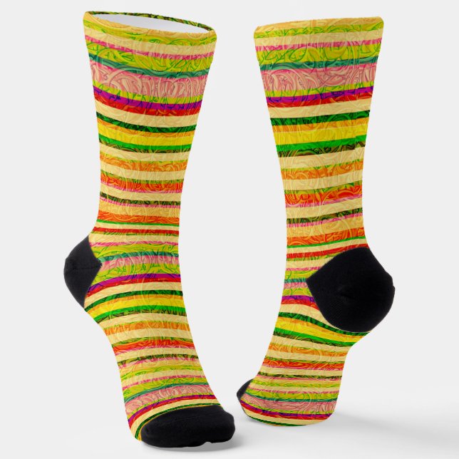 Chaussette Gold, Green, Red Stripes Colorful (Angulaire)