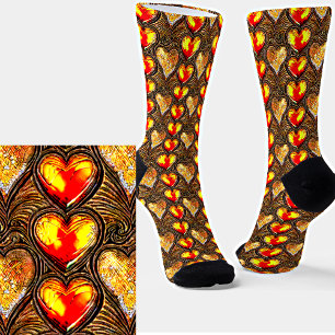 Chaussette Gold Red Yellow Metallic Effect Hearts 3D sur Brow