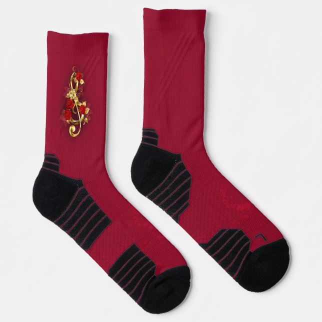 Chaussette Golden Treble Clef avec fleurs Roses (Droite)