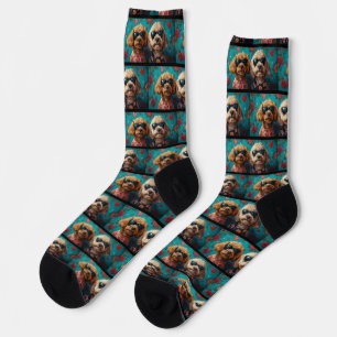 Chaussette Goldendoodle avec roses du cœur pour la Saint-Vale