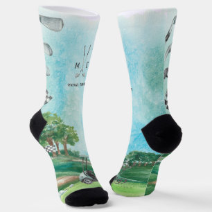Chaussette Golf   Chaussettes de monogramme de golf aquarelle