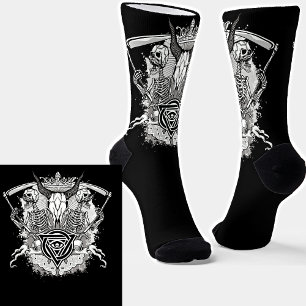Chaussette Goth Skeletons Skuls Death Scythe on Black