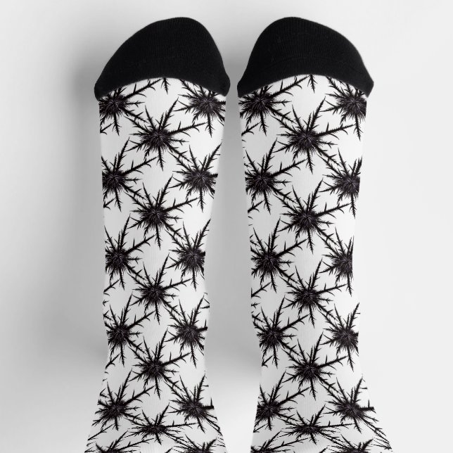 Chaussette Gothique Plante noir et blanc chardon sec (Haut)