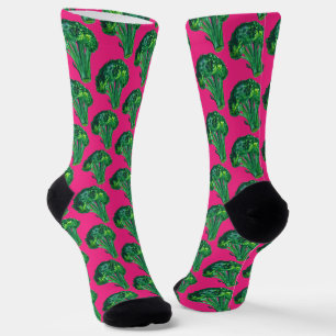 Chaussette Grand Beau Brocoli Fun Aquarelle rose brillant