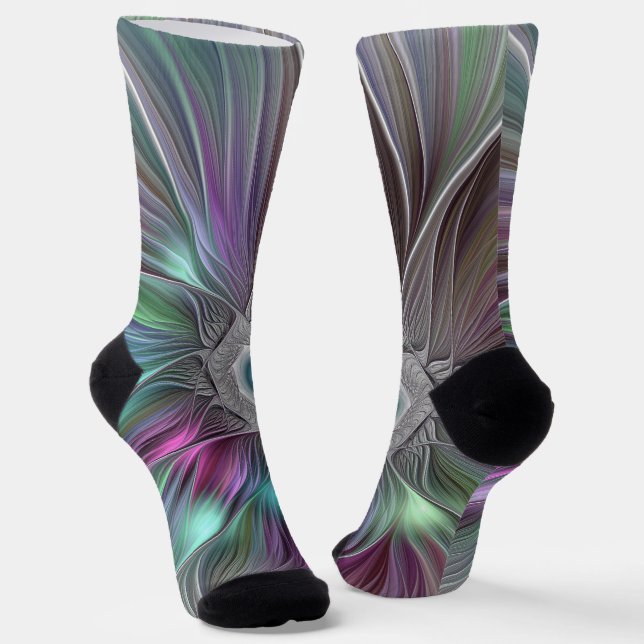 Chaussette Grande Fleur colorée Abstraite Trippy Fractal Art (Angulaire)