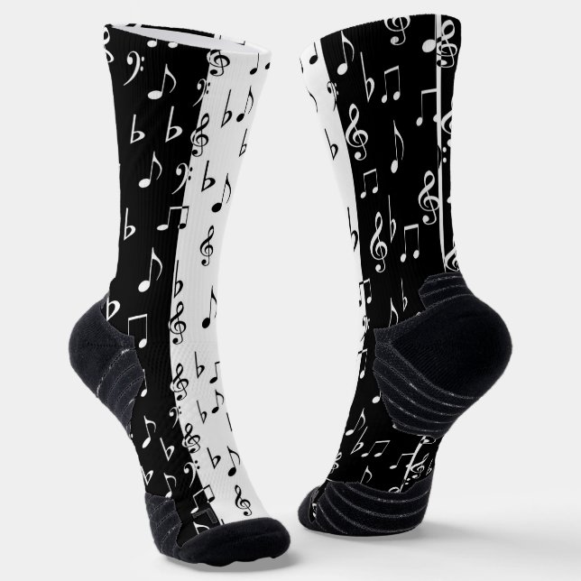 Chaussette Grandes bandes musicales en noir et blanc (Angulaire)