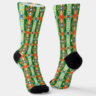 Chaussette Grandes et formes géométriques vert orange blanc