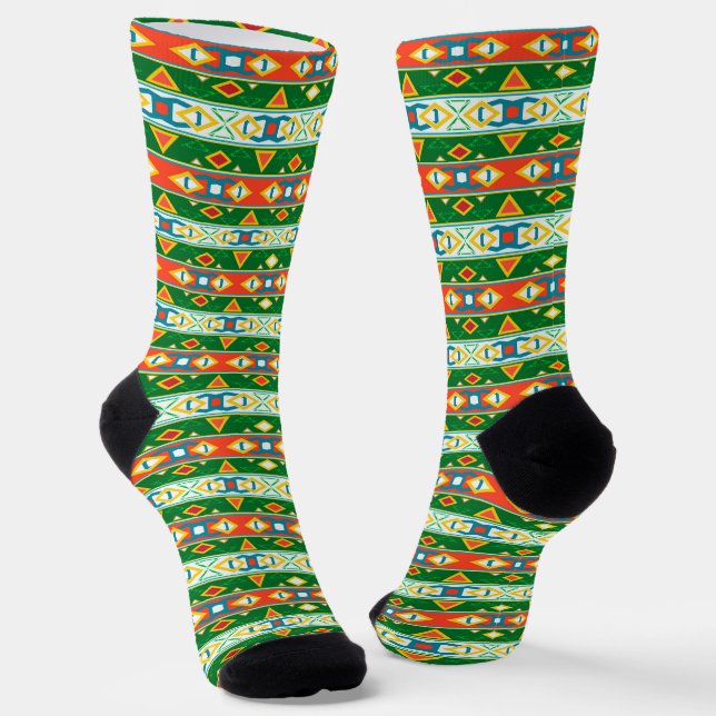 Chaussette Grandes et formes géométriques vert orange blanc (Angulaire)
