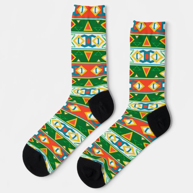 Chaussette Grandes et formes géométriques vert orange blanc (Gauche)