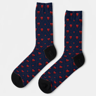 Chaussette Graphique des Coeurs rouges et navals modernes sur