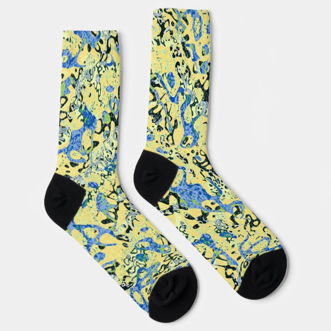 Chaussette Graphisme bleu jaune noir pointé Abstraction (Droite)