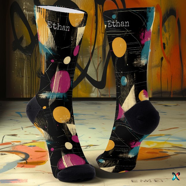 Chaussette Gras Artistique en Or, Turquoise et Magenta sur No (Créateur téléchargé)