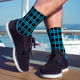 Chaussette Gras noir & bleu moderne À damiers Motif Unisex