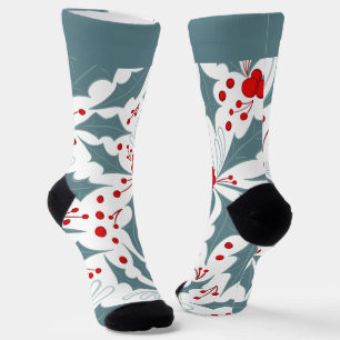 Chaussette Gras Retro Turquoise Holly et Berries Holiday