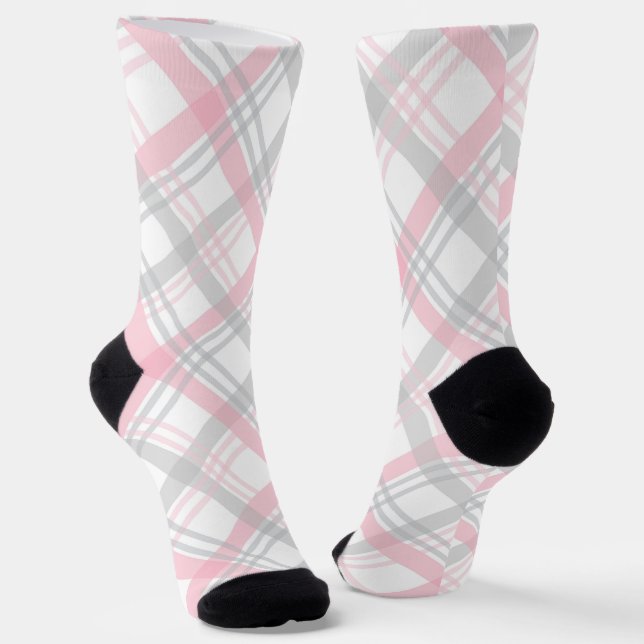 Chaussette Gray and Pink Plaid Crew Socks (Angulaire)