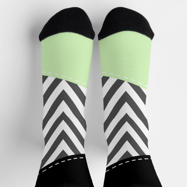 Chaussette Gray Zigzag, Gray Chevron, Zigzag Pattern, Mint (Haut)