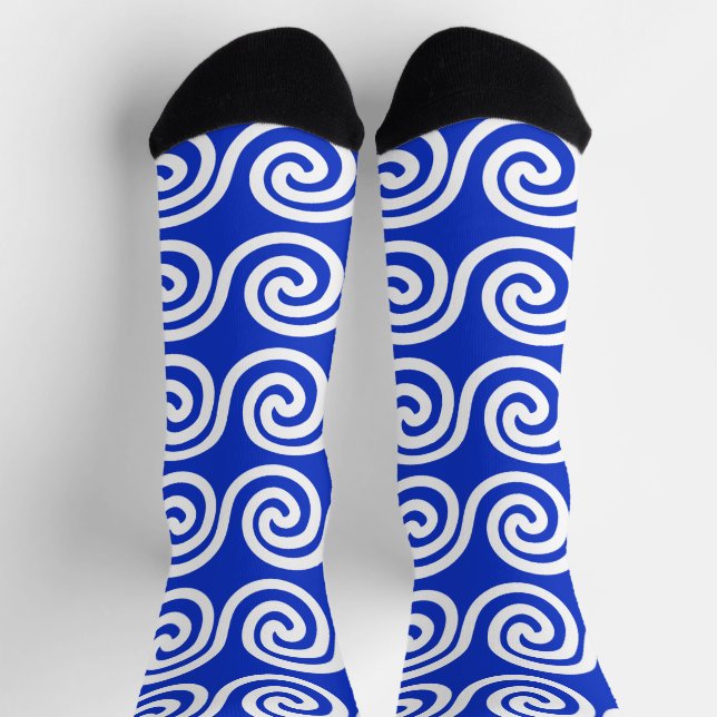 Chaussette Grec Meander Key Waves Motif Bleu (Haut)