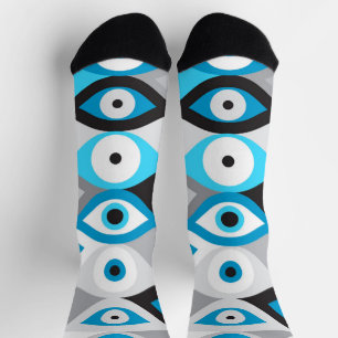 Chaussette Grecs mal yeux motif bleus et gris