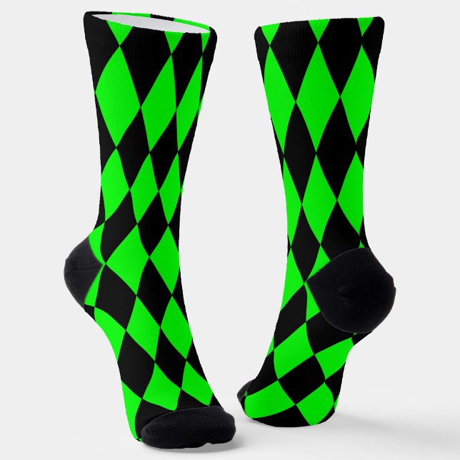 Chaussette Green Black Harlequin Diamonds Checkers Design  (Créateur téléchargé)