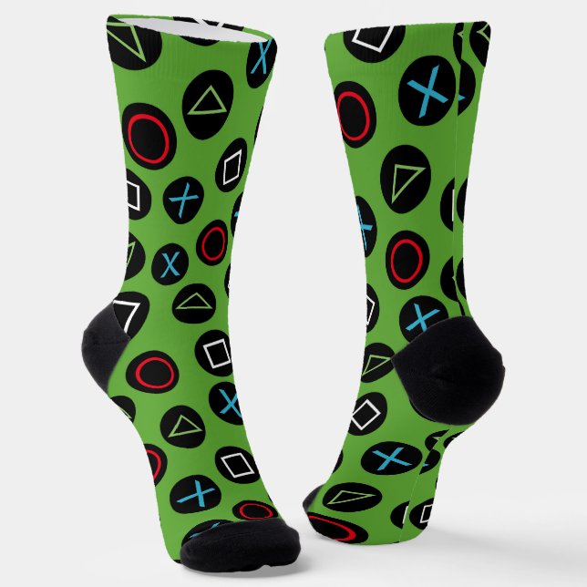 Chaussette Green Gamer Console Buttons Socks Gaming (Angulaire)
