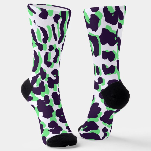 Chaussette Green Leopard Print Sustainable Premium Crew Socks (Angulaire)