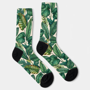 Chaussette Green & Turquoise Palm Monstera Tropical Feuille M