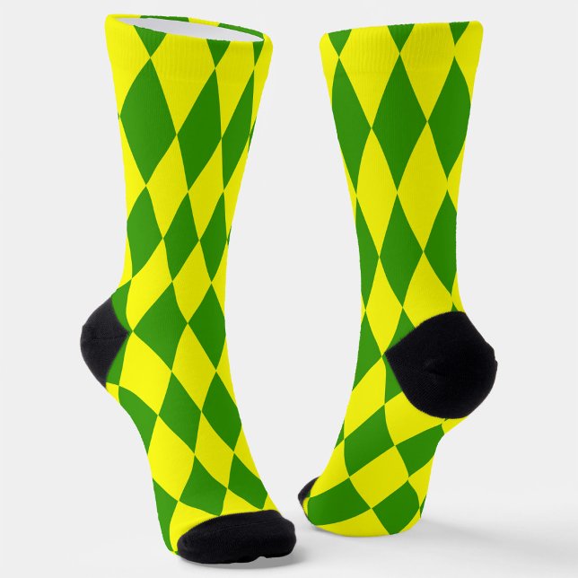 Chaussette Green Yellow Harlequin Checkered Design  (Créateur téléchargé)