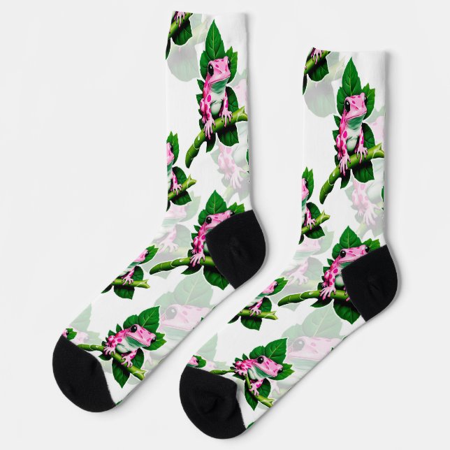 Chaussette Grenouille Rose Sur La Feuille Verte Motif Design (Gauche)