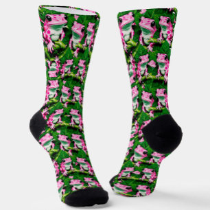 Chaussette Grenouille Rose Sur La Feuille Verte Motif Design