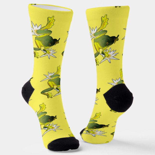 Chaussette Grenouilles Et Fleurs De Lotus, Chaussettes D'Équi (Angulaire)
