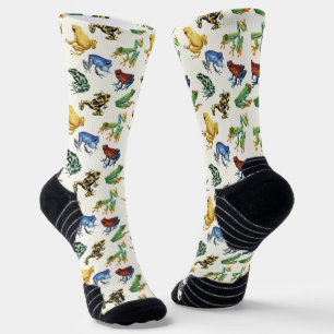 Chaussette Grenouilles sur fond blanc naturel
